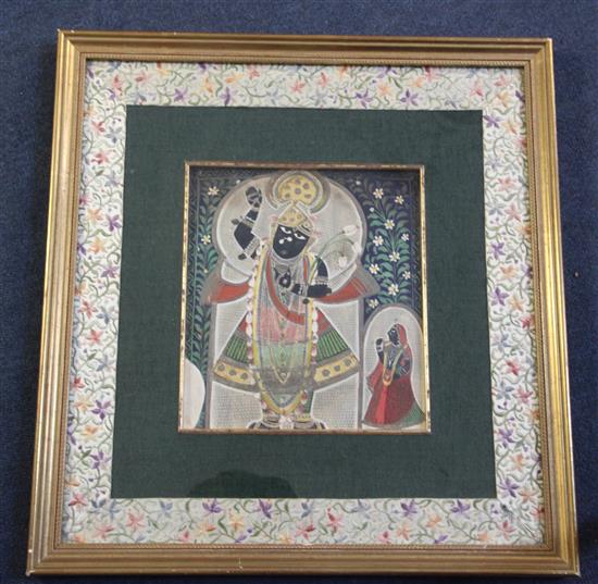 Indian School Krishna with attendant 8.75 x 7.75in.